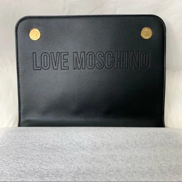 LOVE Moschino Borsa PU Nero Vegan Leather Studded Black Crossbody Bag NWT - Picture 11 of 15